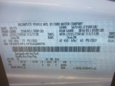 2015 Ford E350, 10 PASS, HANDICAP BUS E-350 Super Duty 138" DRW