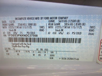 2022 Ford E-350, 14 PASSENGER SHUTTLE BUS E-350 SRW 138" WB