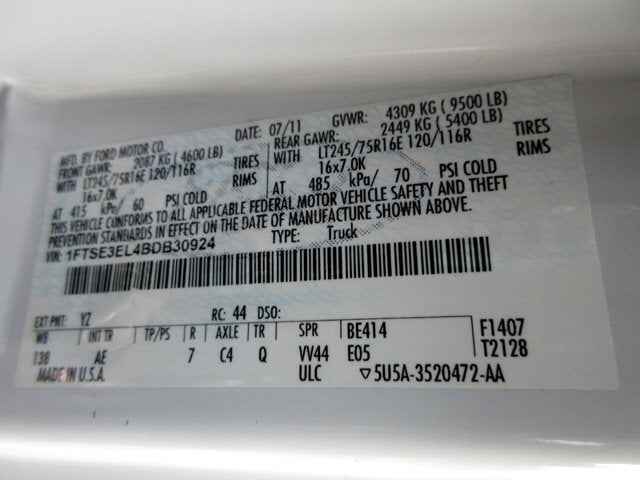 2011 Ford Econoline Cargo Van E350 BUCKET VAN, CABLE PULLER VAN, REAR A/C