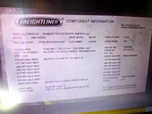 2017 Freightliner M2 106 Medium Duty 26' BOX TRUCK, CUMMINS DIESEL, ALLISON TRANS