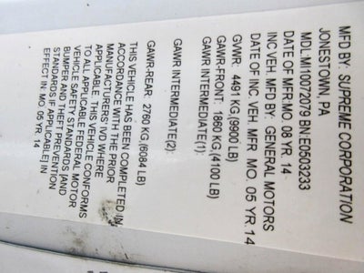 2014 Chevrolet Express Commercial Cutaway G3500, 10' CUBE VAN, 10 foot BOX