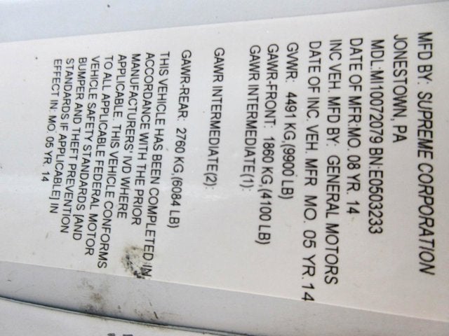 2014 Chevrolet Express Commercial Cutaway G3500, 10' CUBE VAN, 10 foot BOX