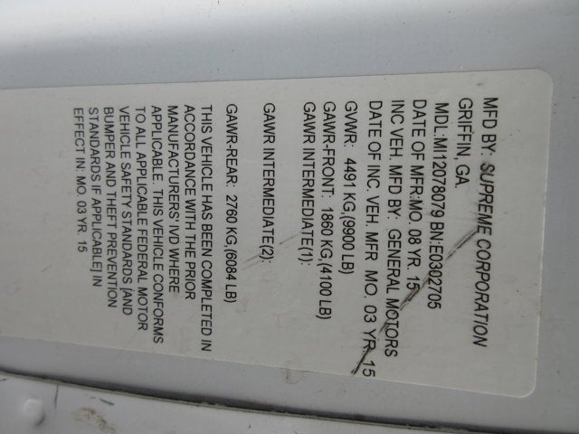 2015 Chevrolet Express Commercial Cutaway G3500, 12' CUBE VAN, 12' BOX VAN