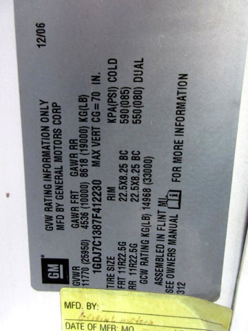 2007 GMC TC7500 C7500 MASON DUMP