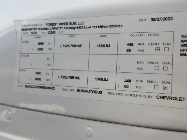 2022 Chevrolet 3500, 14 PASSENGER BUS Van 159"